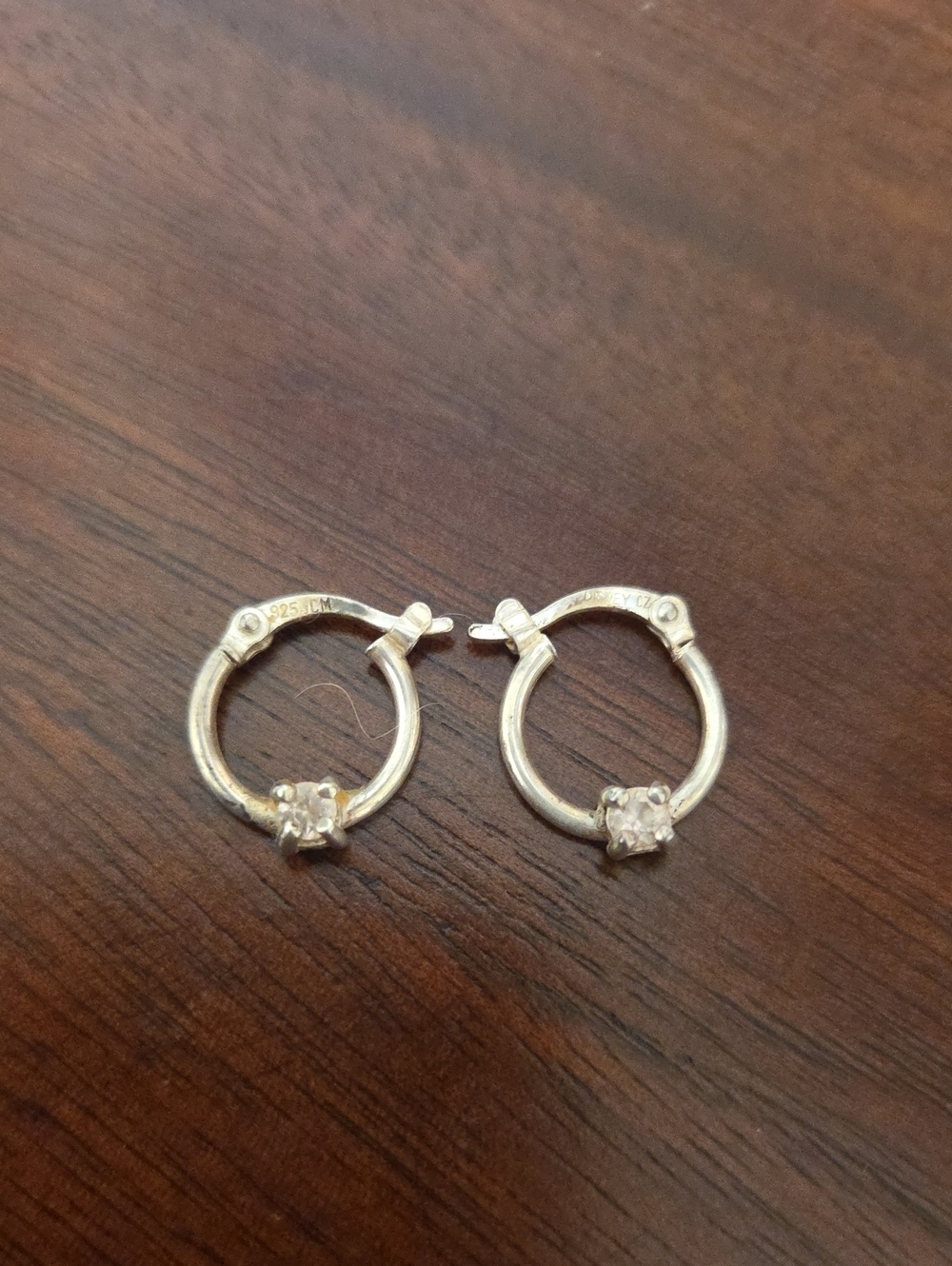Sterling Silver Hoop Earrings with Clear Stone Accent - Silver
